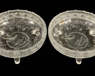 5858 - 2 Indiana Glass Bird & Strawberry Footed Bowls (Description): 5.5" Round