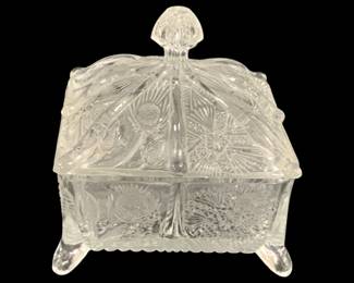 5804 - Higbee "Paneled Thistle" Honey Dish (Description): 5.5 x 5.5 x 6