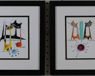 9087 - Set of 2 MCM Cats (Description): 10.5 X 12
