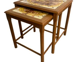 6225 - Tile Top Danish Mid-Century Nesting Tables (Description): 18 x 18 x 16, signed Made in Denmark