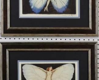 9071 - Set of 2 Women with Wings by Louis Icart (Description): 13.5 X 16.5