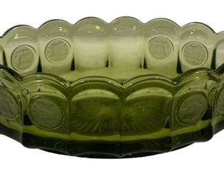 5896 - Fostoria Green Coin Glass Bowl - 9 x 5 x 3.25