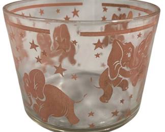 6929 - Vtg Hazel Atlas Dancing Pink Elephants Ice Bucket (Description): 5 x 5.5