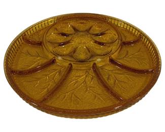 5435 - Indiana Amber Deviled Egg & Relish Tray (Description): 12.5" Round