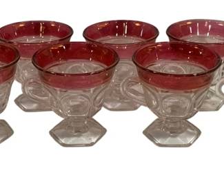 5928 - 8 Red/Clear Glass Cups - 3.5" Tall