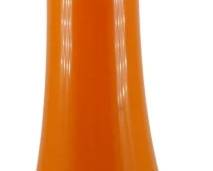 852 - L.E. Smith Bittersweet Swung Glass Vase 17.25" (Description): Mid Century L.E. Smith swung glass vase in  the Bittersweet color. This striking art  glass piece features the characteristic  elongated form created through the swung  glass technique, with a graceful tulip-shaped opening. The vase displays a vibrant orange  to yellow gradient coloration typical of the  Bittersweet pattern, resting on a footed  pedestal base. Measures 17.25" tall.