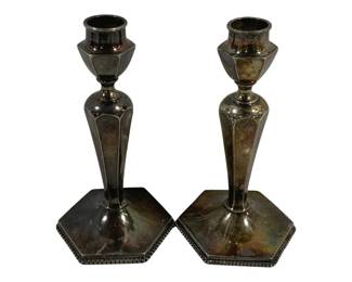 5437 - 2 Silver Plated Candleholders - 7.25" Tall