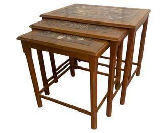 6244 - Danish Teak Tile Top Nesting Table Set (Description): 20 x 22 x 16