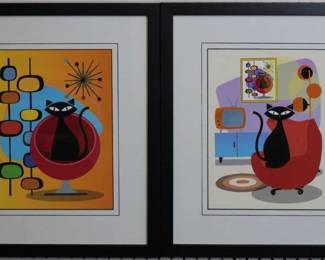9127 - Set of 2 Atomic Cats (Description): 17.5 x 20.5