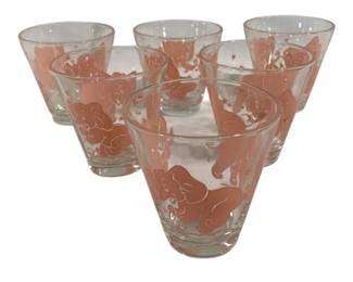 6932 - 6 Pink Dancing Elephant Whiskey Glasses (Description): 3 x 2.75 by Hazel Atlas