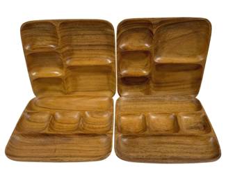 4330 - 4 Vintage-Style Partitioned Wooden Snack Trays (Description): 10 x 10