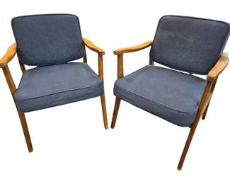 242 - Vintage Pair Swoop Arm Danish Design Armchairs (Description): 33 x 24 x 25, in original blue upholstery