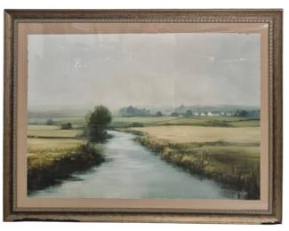 1411 - Stylecraft Art Under Glass Frame Damaged (Description): Stylecraft art piece presented under glass in  a frame. The frame is noted as damaged.  Measures 45.5 inches by 59 inches.