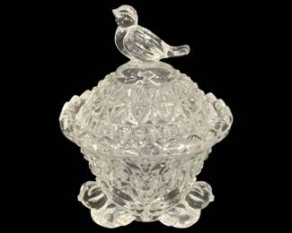 5865 - Hofbauer "The Byrdes" Crystal Trinket Dish w/ Lid (Description): 4 inches tall