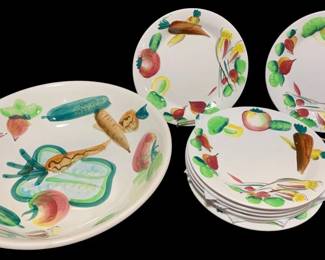 1330 - Mid Century 1950's Del Coronado Set (Description): Vegetable/Salad Bowl w/ 8 Plates Bowl - 12 x 3