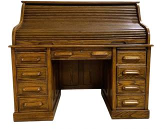 7574 - Antique Oak S Roll Top Desk - 50 x 54 x 30