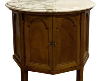7581 - Mid-Century Marble Top Drum Table (Description): 21.5" x 26"
