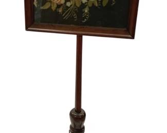 4966 - Vintage Needlepoint Pole Screen (Description): 43 x 21 x 15