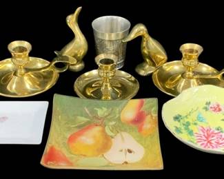 6830 - Lot of Assorted Brass Items & Glass Plates