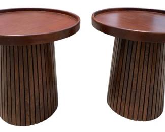 33 - Pair of Contemporary Wood Side Tables (Description): Features a Round Top and a Fluted Pedestal  Base, 23 x 23