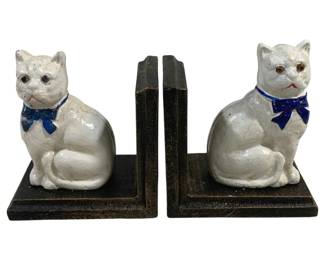 6350 - Pair Cast Iron Cat Bookends - 5 x 4.5 x 3.5