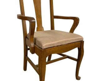 7510 - Queen Anne Armchair - 40 x 24 x 18 (Description): Featuring cabriole legs, a shaped backsplat,  and upholstered seating.