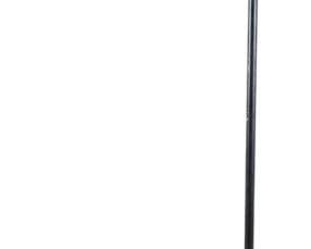 962 - Gerald Thurston Lightolier Floor Lamp 54" (Description): Mid Century floor lamp featuring a curved  black metal arm extending from a round  weighted base. The lamp includes a cream  fabric shade with a tapered drum design. A  convenient turn switch is located at the socket. Measures 54 inches tall. Used as is electric/electronic/mechanical  item. No guarantee all components, untested.