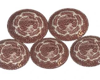 5925 - 5 Grindley Red/White Saucers - 5.5" Round