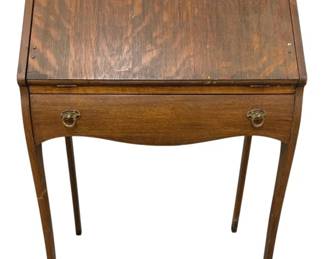 4764 - Antique Slant Front Ladies Oak Desk (Description): By Grand Rapids Furniture, Original Finish w/  Key - 40 x 26 x 17