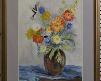 9203 - Original Watercolor Still Life with Flowers (Description): 22.5 X 29