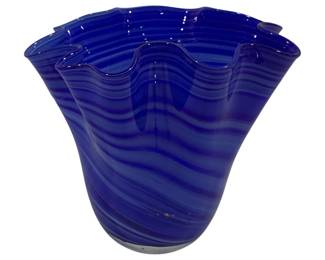 5494 - Blue Swirl Art Glass Vase 7"