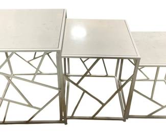 105 - Set of 3 Metal/Marble Top Nesting Tables (Description): 18 x 18 x 24