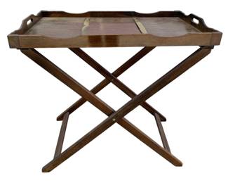 4997 - Mahogany Butler Tray on a Folding X Base Stand (Description): 29 x 30 x 18