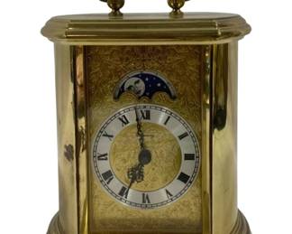 6889 - Ridgeway Moon Phase Brass Clock - 10 x 7 x 5.5 (Description): Used as is electric/electronic/mechanical  item. No guarantee all components, untested.
