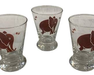 6928 - Vtg Federal Glass Pink Elephant Barware (Description): 3 shot glasses