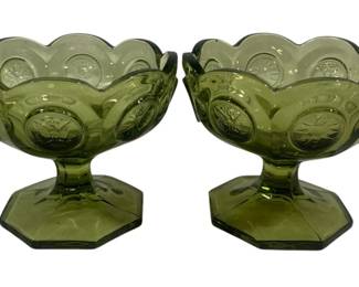 5892 - 2 Fostoria Green Coin Glass Compotes (Description): 4.5 x 3.5