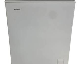 7709 - Hotpoint Deep Freezer 33"x25"x27" (Description): Hotpoint deep freezer in white finish. This  chest-style freezer features a hinged top  lid, front-mounted temperature control dial,  and drain plug at the bottom for easy  maintenance. Measures 33 inches tall by 25 inches wide by 27 inches deep. Used as is electric/electronic/mechanical  item. No guarantee all components, untested.