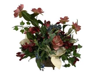 6904 - Faux Flower Decoration in Brass Planter (Description): 18 x 18 x 14