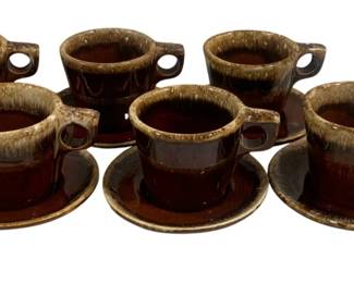 5898 - 6 Hull Pottery Cups & Saucers - 5.5", 4.5" Tall