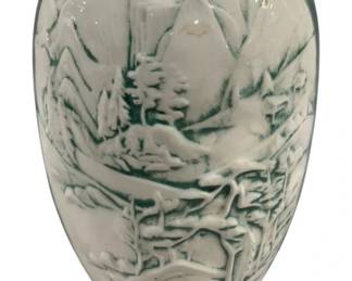 1356 - Mid Century Ceramic Urn w/ Woodland Scene (Description): in Relief - 6" Tall