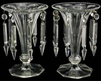 147 - Pair Crystal Glass Mantle Lusters 8"