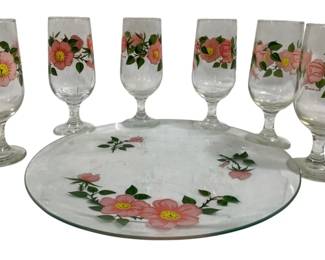 6913 - 6 Franciscan Desert Rose Glasses & Plate (Description): 7.5" Round