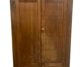 6265 - 19th C. attributed Thomas Day 2 Door Wardrobe (Description): Over Hanging Carved Crown, 2 Doors over 2  Drawers, Square Nail Construction,  Front  Knob of Bottom Drawer Broken. 84 x 56 x 23
