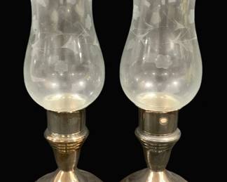 6902 - Pair Brass Base Hurricanes - 10.5" Tall