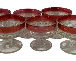 5927 - 6 Red/Clear Glass Goblets - 4.5" Tall