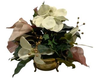 6874 - Faux Flower Decoration in Brass Planter - 14 x 15