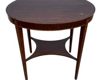 4963 - Bellflower Inlaid Oval Mahogany Table (Description): Chips to Veneer on Edges - 28 x 28 x 21