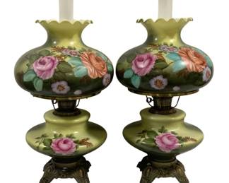 6862 - Pair Gone with the Wind Lamps - 25" Tall (Description): Used as is electric/electronic/mechanical  item. No guarantee all components, untested.