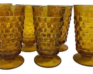 341 - 6 Vintage Amber White Hall Tall Tumblers (Description): 6" Tall