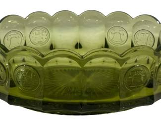 5894 - Fostoria Green Coin Glass Bowl - 9 x 5 x 3.25